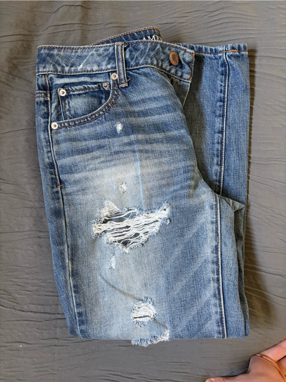 American Eagle Outfitters Distressed Blue Cropped Ankle Jeans